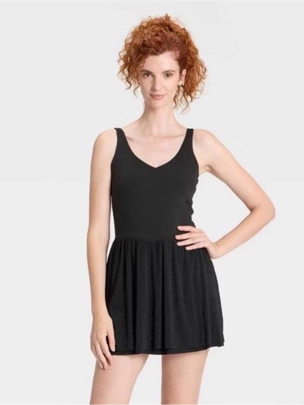 NWT All In Motion Women's Knit Plisse Active Dress Sleeveless Side Pockets Blk M